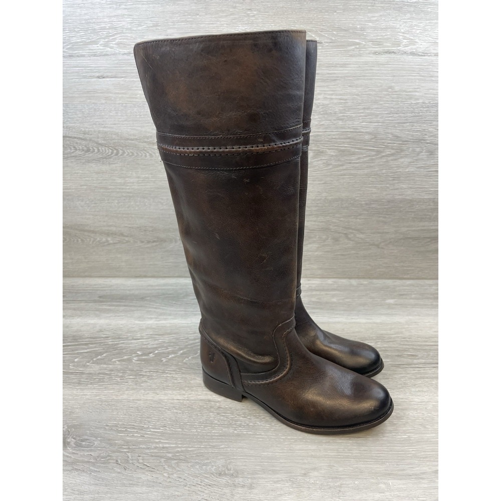 Frye Melissa Trapunto Tall Women's Brown Leather Boots‎ 7 Pull On Riding Boot